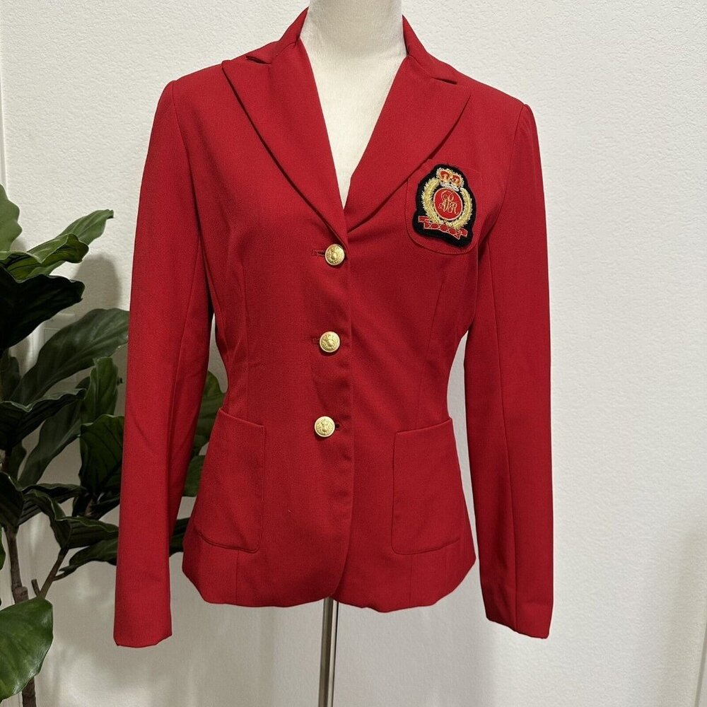 Boston Proper Andrea Behar Women's Royal Crest Blazer Jacket Size 6 Red NWOT